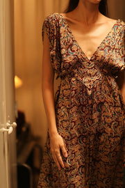 VICTORIA SILK DRESS PAISLEY BURGUNDY - sustainably made MOMO NEW YORK sustainable clothing, Boho Chic Dress slow fashion