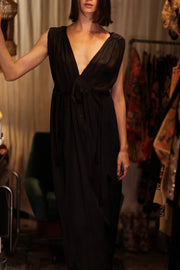 VICTORIA SILK DRESS PITCH BLACK - sustainably made MOMO NEW YORK sustainable clothing, Boho Chic Dress slow fashion