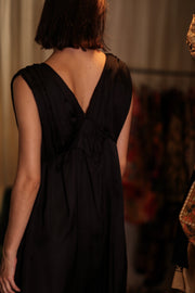 VICTORIA SILK DRESS PITCH BLACK - sustainably made MOMO NEW YORK sustainable clothing, Boho Chic Dress slow fashion