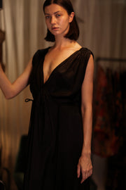 VICTORIA SILK DRESS PITCH BLACK - sustainably made MOMO NEW YORK sustainable clothing, Boho Chic Dress slow fashion