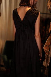 VICTORIA SILK DRESS PITCH BLACK - sustainably made MOMO NEW YORK sustainable clothing, Boho Chic Dress slow fashion