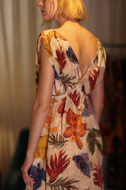 VICTORIA SILK DRESS PRESSED FLOWERS - sustainably made MOMO NEW YORK sustainable clothing, Boho Chic Dress slow fashion