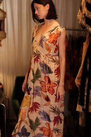 VICTORIA SILK DRESS PRESSED FLOWERS - sustainably made MOMO NEW YORK sustainable clothing, Boho Chic Dress slow fashion
