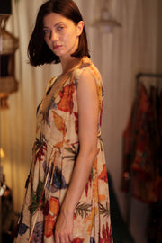 VICTORIA SILK DRESS PRESSED FLOWERS - sustainably made MOMO NEW YORK sustainable clothing, Boho Chic Dress slow fashion