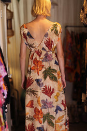 VICTORIA SILK DRESS PRESSED FLOWERS - sustainably made MOMO NEW YORK sustainable clothing, Boho Chic Dress slow fashion