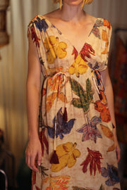 VICTORIA SILK DRESS PRESSED FLOWERS - sustainably made MOMO NEW YORK sustainable clothing, Boho Chic Dress slow fashion
