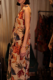 VICTORIA SILK DRESS PRESSED FLOWERS - sustainably made MOMO NEW YORK sustainable clothing, Boho Chic Dress slow fashion