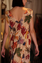 VICTORIA SILK DRESS PRESSED FLOWERS - sustainably made MOMO NEW YORK sustainable clothing, Boho Chic Dress slow fashion