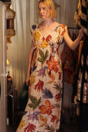 VICTORIA SILK DRESS PRESSED FLOWERS - sustainably made MOMO NEW YORK sustainable clothing, Boho Chic Dress slow fashion