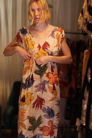 VICTORIA SILK DRESS PRESSED FLOWERS - sustainably made MOMO NEW YORK sustainable clothing, Boho Chic Dress slow fashion