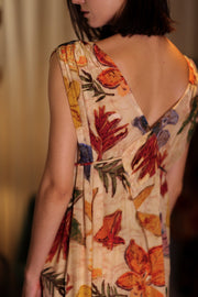 VICTORIA SILK DRESS PRESSED FLOWERS - sustainably made MOMO NEW YORK sustainable clothing, Boho Chic Dress slow fashion