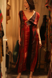 VICTORIA SILK DRESS RED STRIPE - sustainably made MOMO NEW YORK sustainable clothing, dresskaftan slow fashion