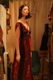 VICTORIA SILK DRESS RED STRIPE - sustainably made MOMO NEW YORK sustainable clothing, dresskaftan slow fashion