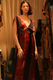 VICTORIA SILK DRESS RED STRIPE - sustainably made MOMO NEW YORK sustainable clothing, dresskaftan slow fashion