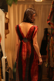 VICTORIA SILK DRESS RED STRIPE - sustainably made MOMO NEW YORK sustainable clothing, dresskaftan slow fashion