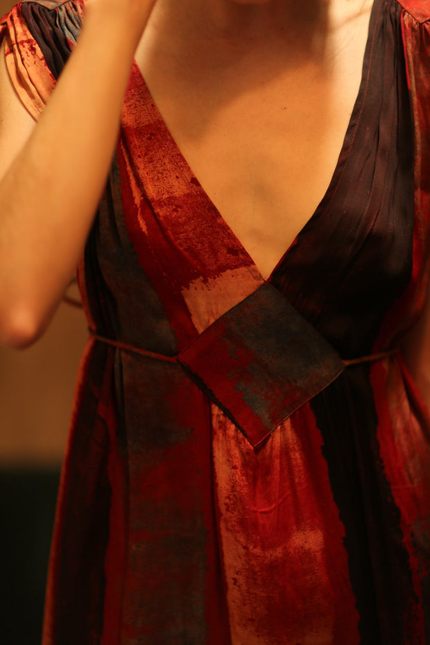 VICTORIA SILK DRESS RED STRIPE - sustainably made MOMO NEW YORK sustainable clothing, dresskaftan slow fashion