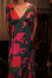 VICTORIA SILK DRESS VERMILION VINES - sustainably made MOMO NEW YORK sustainable clothing, Boho Chic Dress slow fashion