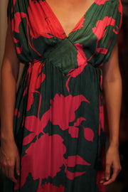 VICTORIA SILK DRESS VERMILION VINES - sustainably made MOMO NEW YORK sustainable clothing, Boho Chic Dress slow fashion