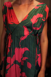 VICTORIA SILK DRESS VERMILION VINES - sustainably made MOMO NEW YORK sustainable clothing, Boho Chic Dress slow fashion