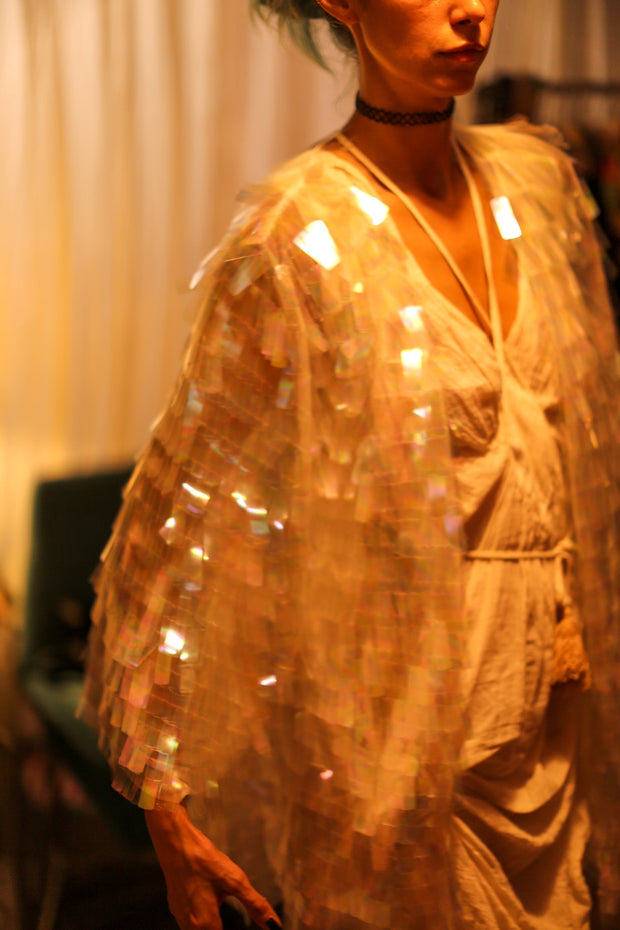 WHITE GLITTER KIMONO HEIKY - sustainably made MOMO NEW YORK sustainable clothing, bestseller slow fashion