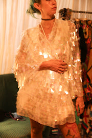WHITE GLITTER KIMONO HEIKY - sustainably made MOMO NEW YORK sustainable clothing, bestseller slow fashion