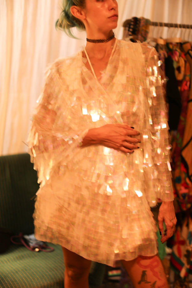 WHITE GLITTER KIMONO HEIKY - sustainably made MOMO NEW YORK sustainable clothing, bestseller slow fashion