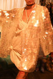 WHITE GLITTER KIMONO HEIKY - sustainably made MOMO NEW YORK sustainable clothing, bestseller slow fashion