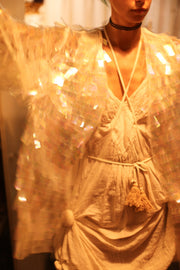 WHITE GLITTER KIMONO HEIKY - sustainably made MOMO NEW YORK sustainable clothing, bestseller slow fashion