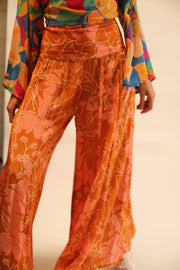 WIDE LEG BLOCK PRINT SILK PANTS RUBY - sustainably made MOMO NEW YORK sustainable clothing, new slow fashion
