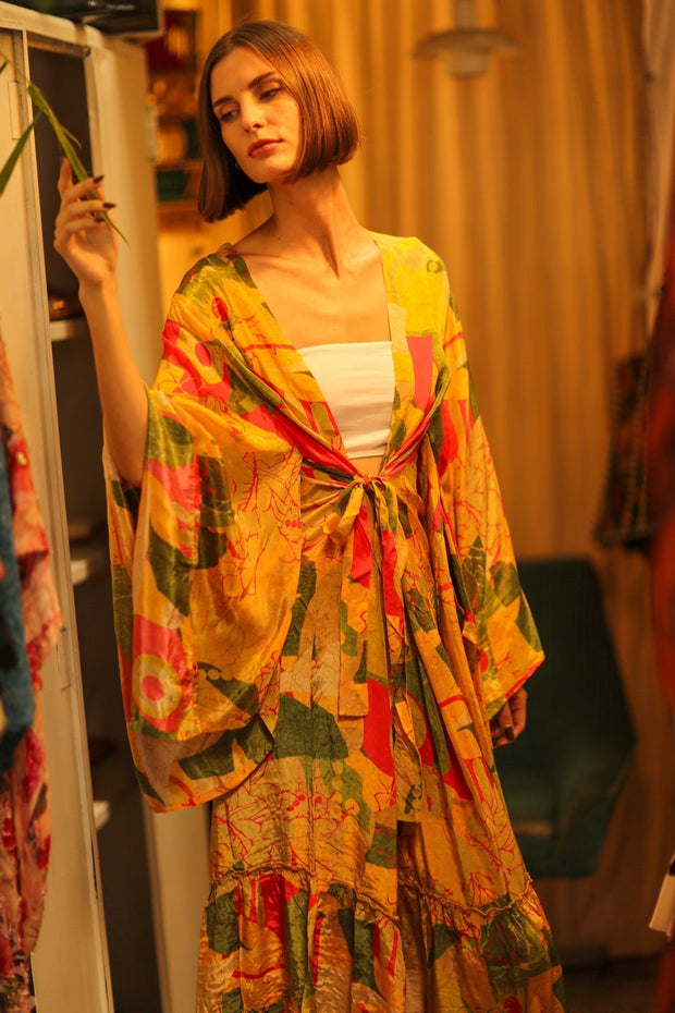 WING SILK KIMONO PINA MULTI - sustainably made MOMO NEW YORK sustainable clothing, bestseller slow fashion