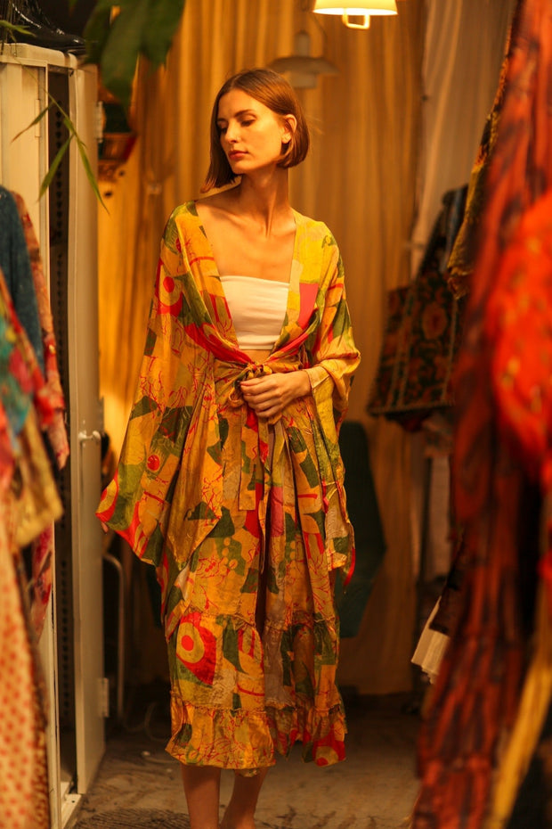 WING SILK KIMONO PINA MULTI - sustainably made MOMO NEW YORK sustainable clothing, bestseller slow fashion