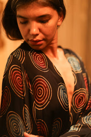 XL WING KIMONO PINA BLACK CIRCLE - sustainably made MOMO NEW YORK sustainable clothing, kimono slow fashion