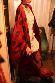 XL WING SILK KIMONO PINA RED CRICLE - sustainably made MOMO NEW YORK sustainable clothing, bestseller slow fashion