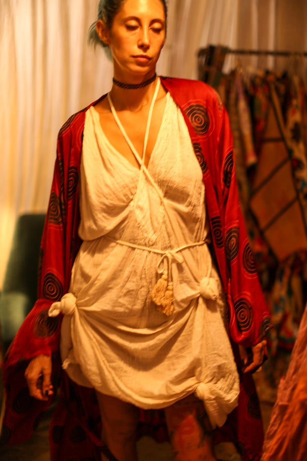 XL WING SILK KIMONO PINA RED CRICLE - sustainably made MOMO NEW YORK sustainable clothing, bestseller slow fashion