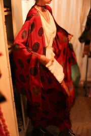 XL WING SILK KIMONO PINA RED CRICLE - sustainably made MOMO NEW YORK sustainable clothing, bestseller slow fashion