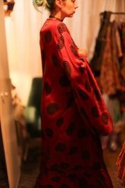 XL WING SILK KIMONO PINA RED CRICLE - sustainably made MOMO NEW YORK sustainable clothing, bestseller slow fashion