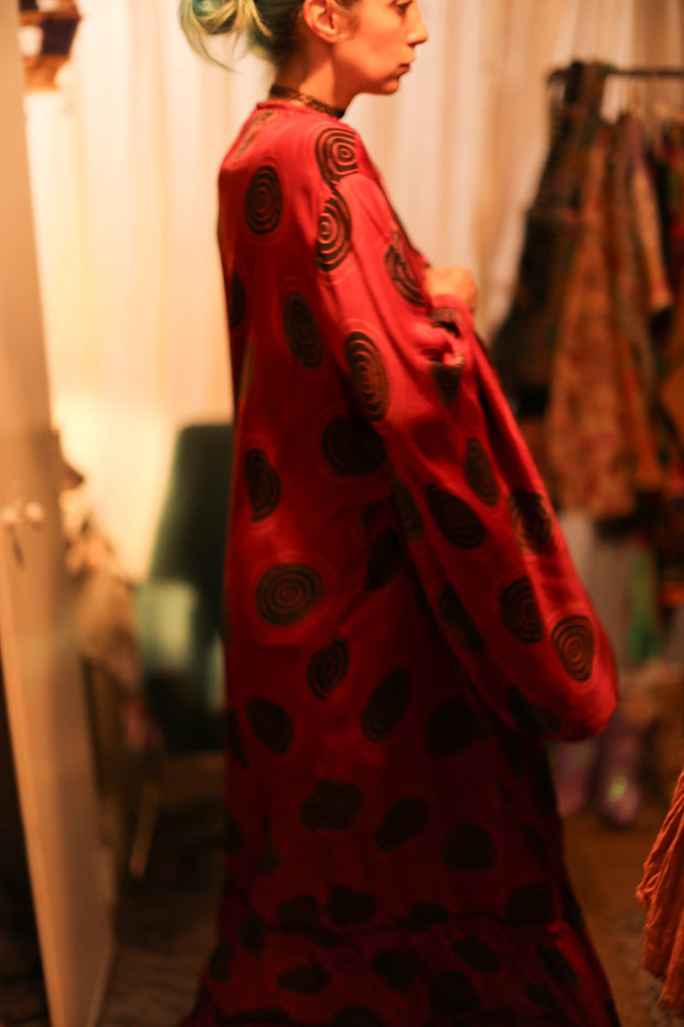 XL WING SILK KIMONO PINA RED CRICLE - sustainably made MOMO NEW YORK sustainable clothing, bestseller slow fashion