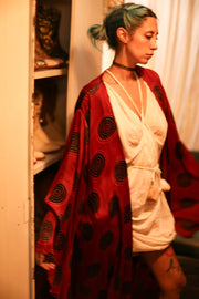 XL WING SILK KIMONO PINA RED CRICLE - sustainably made MOMO NEW YORK sustainable clothing, bestseller slow fashion