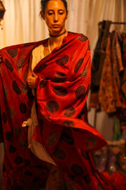 XL WING SILK KIMONO PINA RED CRICLE - sustainably made MOMO NEW YORK sustainable clothing, bestseller slow fashion