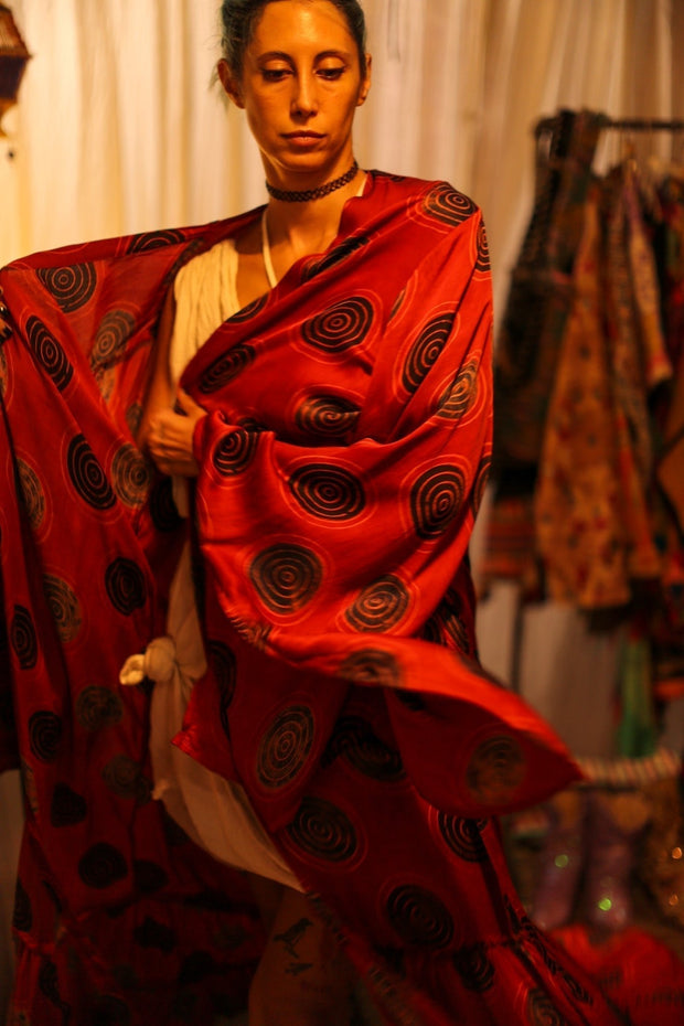 XL WING SILK KIMONO PINA RED CRICLE - sustainably made MOMO NEW YORK sustainable clothing, bestseller slow fashion