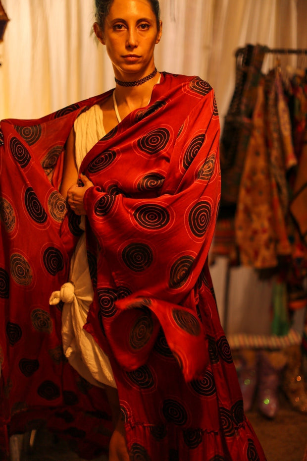 XL WING SILK KIMONO PINA RED CRICLE - sustainably made MOMO NEW YORK sustainable clothing, bestseller slow fashion