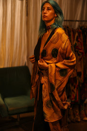 XL WING SILK KIMONO PINA YELLOW CIRLCE - sustainably made MOMO NEW YORK sustainable clothing, bestseller slow fashion
