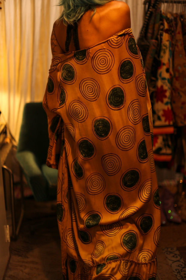 XL WING SILK KIMONO PINA YELLOW CIRLCE - sustainably made MOMO NEW YORK sustainable clothing, bestseller slow fashion