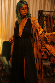 XL WING SILK KIMONO PINA YELLOW CIRLCE - sustainably made MOMO NEW YORK sustainable clothing, bestseller slow fashion