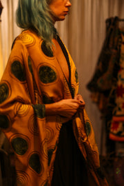 XL WING SILK KIMONO PINA YELLOW CIRLCE - sustainably made MOMO NEW YORK sustainable clothing, bestseller slow fashion
