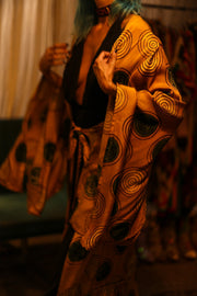 XL WING SILK KIMONO PINA YELLOW CIRLCE - sustainably made MOMO NEW YORK sustainable clothing, bestseller slow fashion