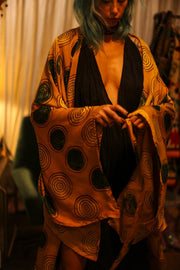 XL WING SILK KIMONO PINA YELLOW CIRLCE - sustainably made MOMO NEW YORK sustainable clothing, bestseller slow fashion