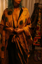 XL WING SILK KIMONO PINA YELLOW CIRLCE - sustainably made MOMO NEW YORK sustainable clothing, bestseller slow fashion