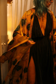 XL WING SILK KIMONO PINA YELLOW CIRLCE - sustainably made MOMO NEW YORK sustainable clothing, bestseller slow fashion