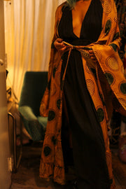 XL WING SILK KIMONO PINA YELLOW CIRLCE - sustainably made MOMO NEW YORK sustainable clothing, bestseller slow fashion